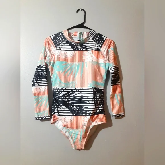 Women's NWT Multicolor Long Sleeve Bodysuit /Swimsuit Mukticolr Size M - Picture 2 of 9